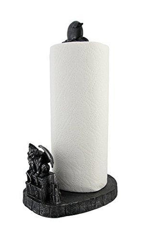 14 Castle Guardian Keep Gothic Gargoyle Under Full Moon Kitchen Table Top Paper Towel Holder Figurine - Made Of Cold Cast Resin, Hand Painted And Polished