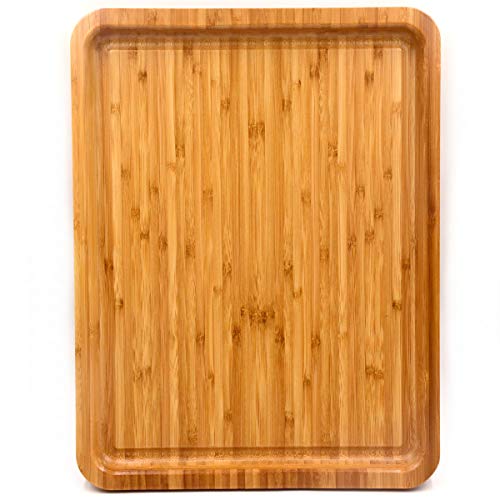 Bamber Large Size Bamboo Serving Tray, Rectangular, 15.5 x 11.8 x 0.8 Inches