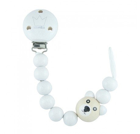 Little Mico Teddy Pacifier Clip, White