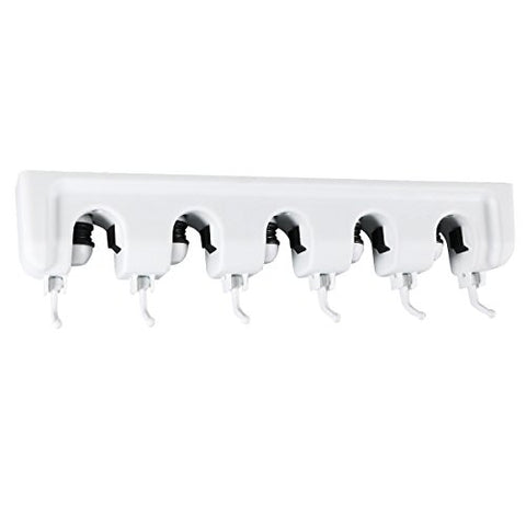 OUNONA Mop Broom Holder Wall Mounted Storage Rack with 5 Ball Slots and 6 Hooks for Closet Rakes Broom Garden Garage Tool Storage (White)