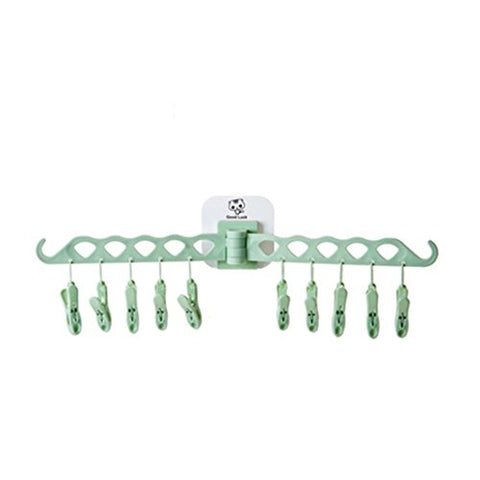 super1798 display08 Removable 12 Clips Rack Clothespin Windproof Socks Clothes Towel Hanger - Green