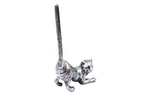 Rustic Silver Cast Iron Cat Paper Towel Holder 10" - Metal Art Decor - Cat Deco