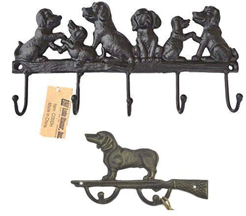 Lulu Decor, Cast Iron 5 Dog Key Hooks with Hunter Dog Key Holder, Black Hooks, Solid Sturdy Design, Ideal for Dog Lovers (Combo Offer)