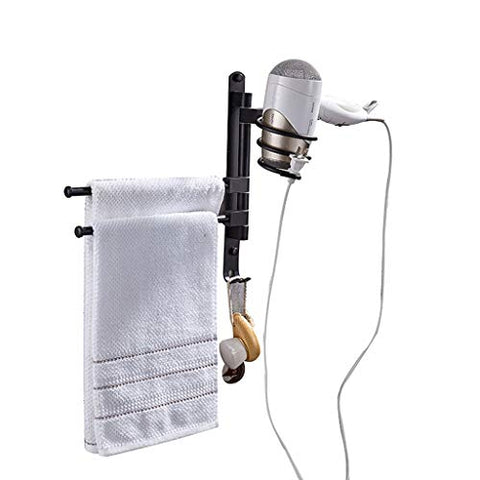 YSZQQ Hair Dryer Rack Bathroom Hook Space Aluminum Towel Hanger Double Pole Belt