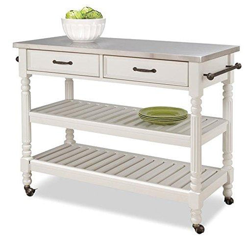 14th Mobility Mobile Kitchen Cart with Casters, Wood and Steel Construction, 2-Drawers and Open Storage, White Color + Expert Guide