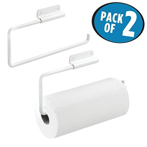 mDesign Swivel Paper Towel Holder for Kitchen - Pack of 2, Wall Mount/Under Cabinet, White