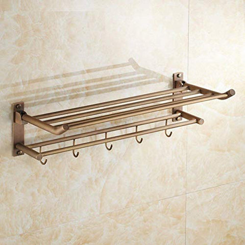 LGSYSYP Bathroom Accessories/Copper Retro Double Wall Hanging Towel Rack Brown Folding Belt Hook Towel Rack Towel Towel Rack Storage Rack Home Hotel Decoration Indoor Pendant Bath Towel/Towel rac