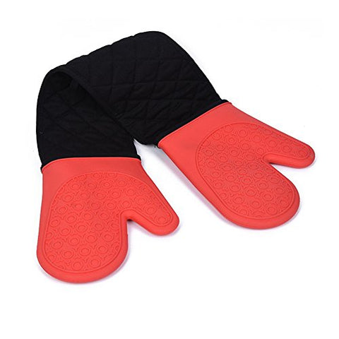 DoMii Connected Oven Mitts All-In-One Potholder Gloves Heat Resistant Quilted Silicone Oven Mitts 33.8" x 7"
