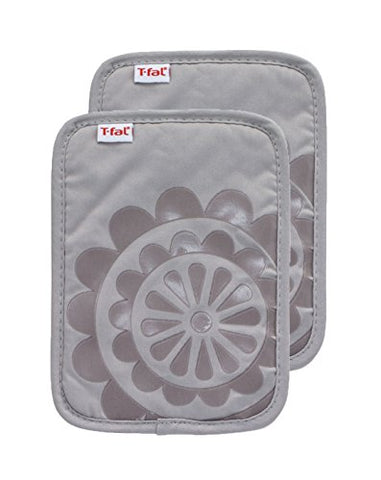 T-fal Textiles 97165 2-Pack Medallion Design 100-Percent Cotton Silicone Pot Holder, Gray, 2 Pack