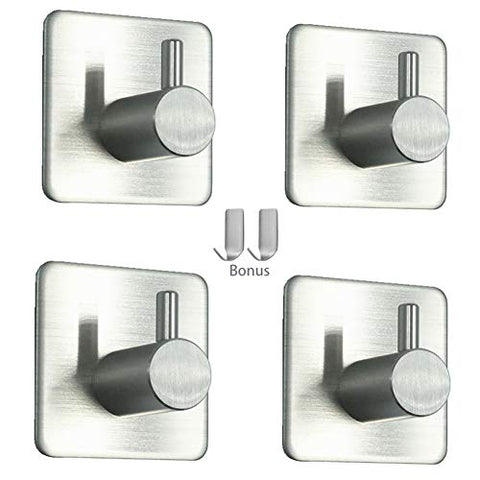 DSMY Wall Hooks,Adhesive Hooks Key Holder for Wall, Heavy Duty Sticky Waterproof Stainless Steel Hooks for Towel, Coat, Robe,Bags,Shoes,File,Home,Kitchen, Bathroom,Office (4pcs)