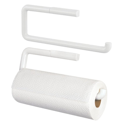 mDesign Paper Towel Holder for Kitchen - Pack of 2, Wall Mount/Under Cabinet, White