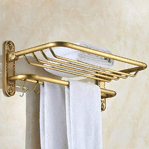 LGSYSYP Bathroom accessories/bath towel/towel rack double folding belt hook wall mounted towel rack retro brushed copper bathroom towel rack towel towel storage rack rack interior decoration pend