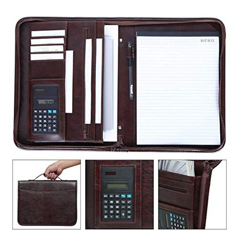 Leathario Portfolio A4 File Folder Padfolio Writing Pad Business Presentation Folder PU Black (brown-11)