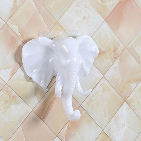 Makaor Hanger Hooks Hanger for Robe, Coat, Towel, Keys, Bags, Home Elephant Head Self Adhesive Wall Door Hook Hanger Bag Keys Sticky Holder (White, Size:11cmx 11cm)