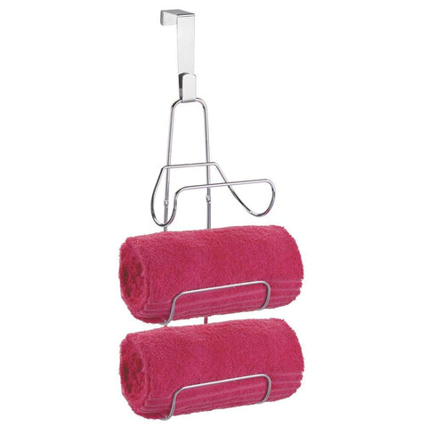 mDesign Wall Mount or Over Door Bath Towel Holder Bar - Chrome