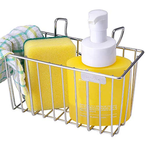 KENED Kitchen Sponge Holder, Kened Sink Caddy Organizer Brush Soap Dishwashing Liquid Drainer Rack Cleaning Hanging Small Stainless Steel