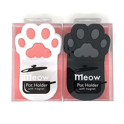 Cat Paw Silicone Pot Holder with Magnet, Black and White Paws (2 Grips B&W Set)