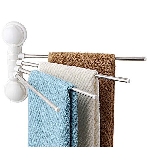 Ping Bu Qing Yun Towel Rack - Copper, Punch-Free, Four-bar, 180° Activity, Versatile Wall-Mounted Bathroom Activity Towel Rack, Suitable for Bathroom, Home Towel Rack