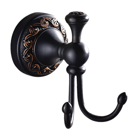 Leyden Black Brass Antique Bathroom Accessories Double Robe Hook Coat Hanger Towel Hook Clothes Hanger Robe Hook Towel Hook, Oil Rubbed Bronze