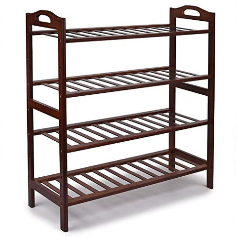 JS NOVA JUNS Bamboo 4-Tier Shoe Rack, Shoe Shelf Storage Organizer for Entryway Hallway Bathroom for Boots Heels Bag, Brown