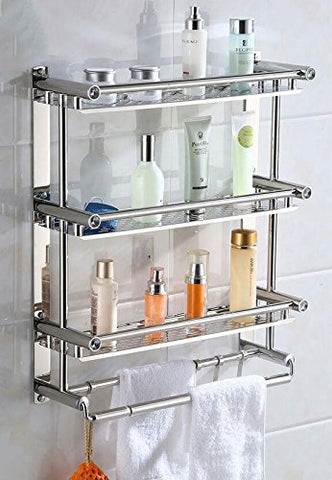 LJMM Marie brother bathroom rack,towel rack,stainless steel bath towel rack,toilet,toilet rack,belt hook,double layer double rod (free punching installation) about 50 cm,50cm,three layers