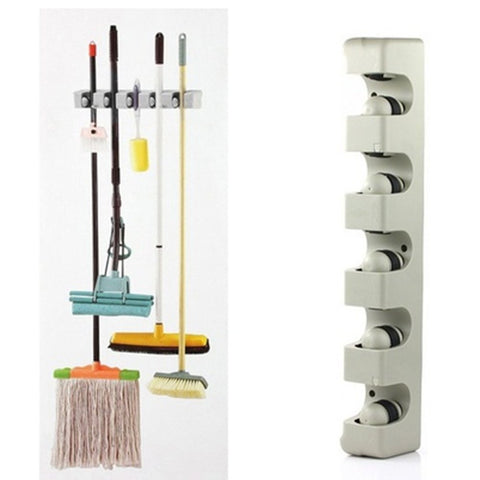 Mop and Broom Holder, Save Place Mop Shelf, Multipurpose Wall Mounted Organizer Storage Holder with 5 Position, for Brush Mop and Broom Tool Storage