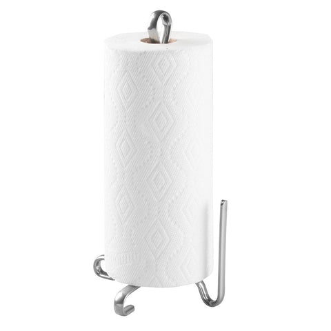 mDesign Modern Metal Vertical Paper Towel Holder Stand and Dispenser, Fits Standard and Jumbo-Sized Rolls for Kitchen Countertop, Pantry, Laundry/Utility Room, Garage Storage - Silver