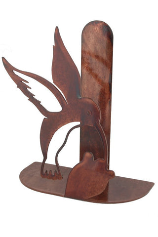 Chevelon Goods Decorative Rustic Patina Finish Steel Kitchen Paper Towel Holder w/Hummingbird Image