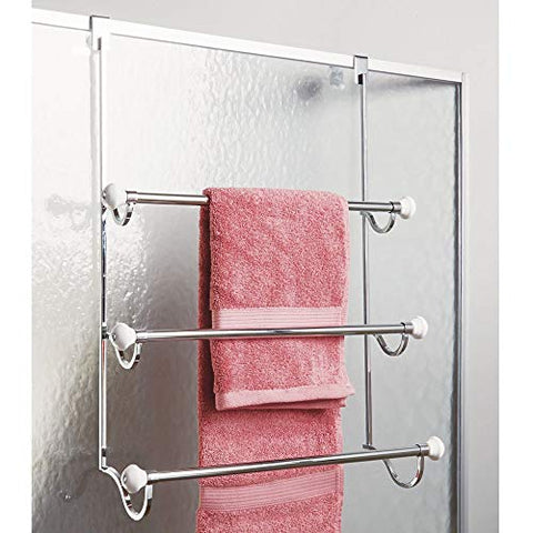 iDesign York Metal Over the Shower Door Towel Rack, Hooks for Master, Guest, Kids' Bathroom, 4.75" x 17.75" x 22.5", Chrome