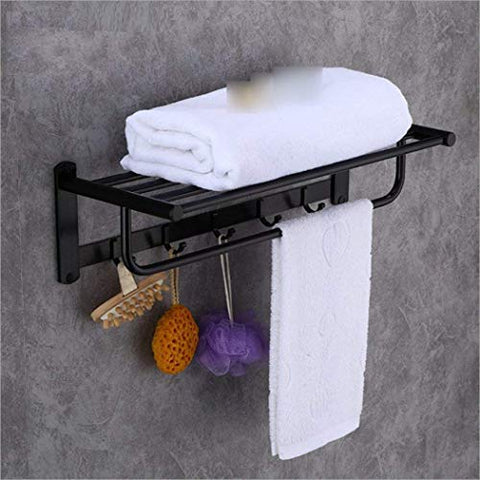 LGSYSYP Bathroom accessories/towel rack multi-function belt hook double-layer space aluminum wall-mounted towel rack bathroom ball rack European home hotel bathroom black ancient decorative pendant