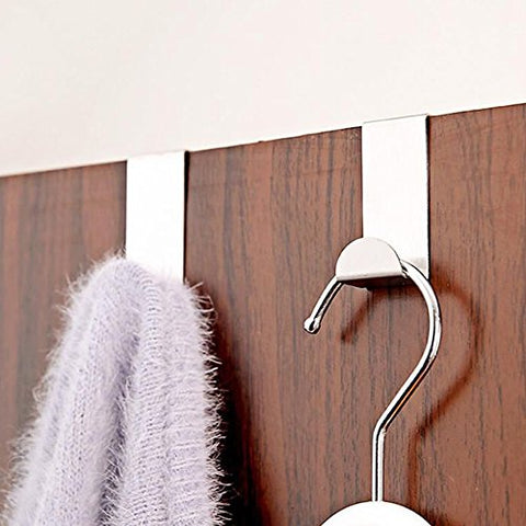 4Pcs Stainless Steel Over Door Hook Clothes Bag Towel Hanger Holder Pothook Home Kitchen Bathroom Supplies^