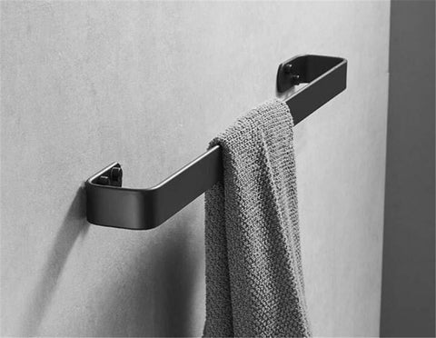 XJ&DD 3m self Adhesive Towel bar,Solid Thick Black Towel Rail,Space Aluminum Rust Towel Rack for Bedroom Kitchen Office.Punch Free Punching Dual use-G 60cm(24inch)