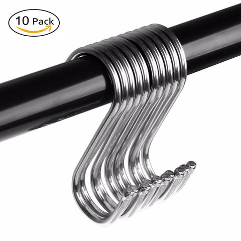 Heavy-Duty Stainless Steel S Hooks,Pack of 10 (Medium size)