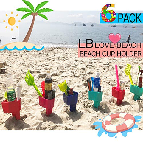 Beach Cup Holder Multifunction Beach Cup Holder Sand Grass Drink Holder for Beverage Phone Sunglasses Sunscreen Key Vacation Accessory Beach Gear 6-Pack(Random Color)