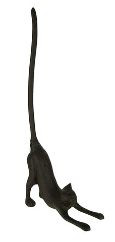 Rustic Brown Cast Iron Stretching Cat Paper Towel Holder