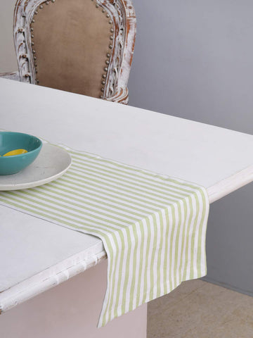 Cotton Table Runner (13 X 108 Inches), Green & White Stripe - 1" Hemmed With Mitered Corner,Perfect For All Seasons And Holidays
