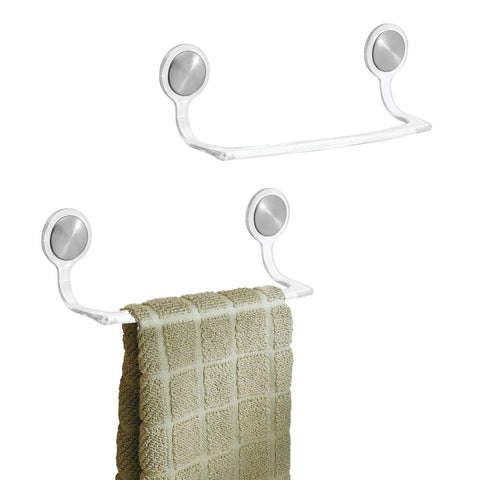 mDesign Self-Adhesive Towel Bar Holder for Bathroom or Kitchen - Pack of 2, 8", Brushed/Clear