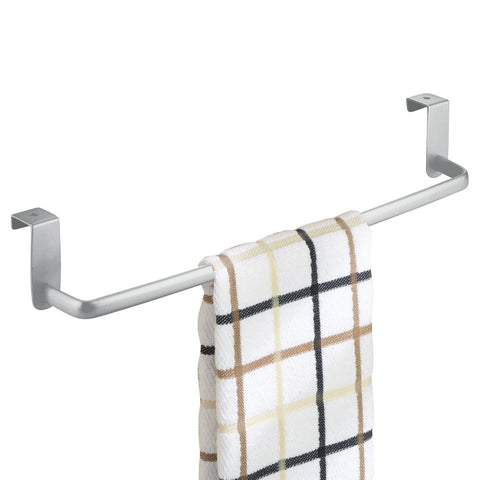 mDesign Over-the-Cabinet Kitchen Dish Towel Bar Holder - 14", Silver