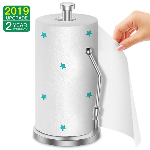 AmazeFan Paper Towel Holder Vertical Design With Spring, Food Grade 304 Stainless Steel, Drawing process, One-Handed Operation, Multi-Functional Paper Towels, Fresh Bags and More, 2 Year Full-Refund