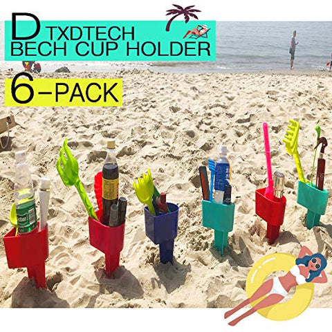 DTXDTech BEACH CUP HOLDER Multifunction Beach Cup Holder Sand Grass Drink Holder For Beverage Phone Sunglasses Sunscreen Key Vacation Accessory Beach Gear 6-Pack?Random Color?