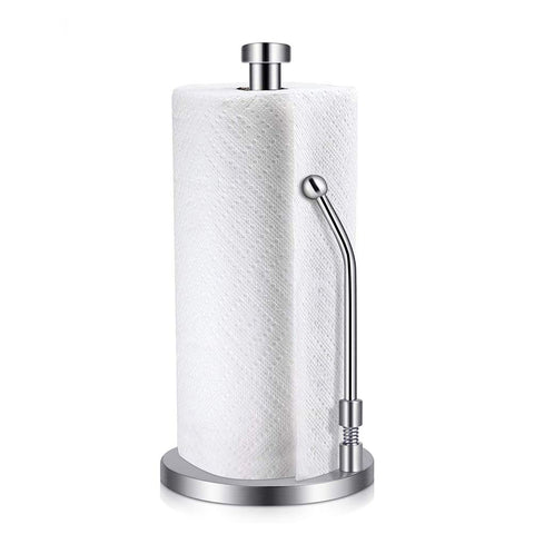 Double2C Paper Towel Holder Heavy Duty Stainless Steel Good Grips Standing Simply Tear Roll Contemporary Tissue Holder Kitchen Paper Towel Dispenser Countertop with Weighted Base for Garbage Bags