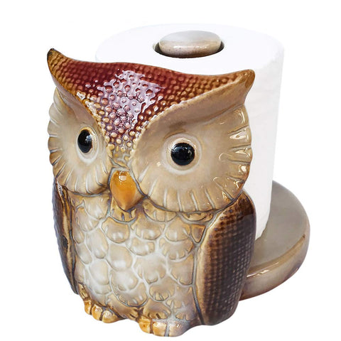 RJWKAZ Owl Paper Towel Holders And Napkin Holders Ceramic for Kitchen Decor Home (Red-brown Head)