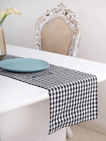 Cotton Table Runner (13 X 108 Inches), Black & White Check - 1" Hemmed With Mitered Corner,Perfect For All Seasons And Holidays
