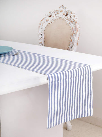 Cotton Table Runner (13 X 72 Inches), Blue & White Stripe - 1" Hemmed With Mitered Corner,Perfect For All Seasons And Holidays