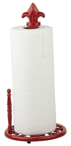 Home Basics PH44390 Cast Iron Fleur De Lis, Red Paper Towel Holder, 6.50" x 6.50" x 14.25"