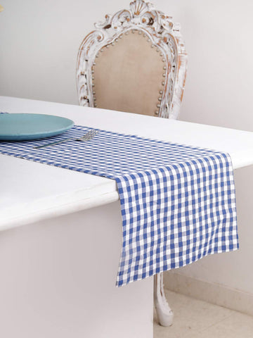 Cotton Table Runner (13 X 108 Inches), Blue & White Check - 1" Hemmed With Mitered Corner,Perfect For All Seasons And Holidays