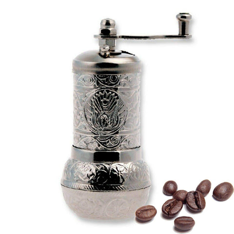 Turkish Handmade Copper Coffee Salt Pepper Spice Grinder Mill 4.2'' (DARK SILVER)