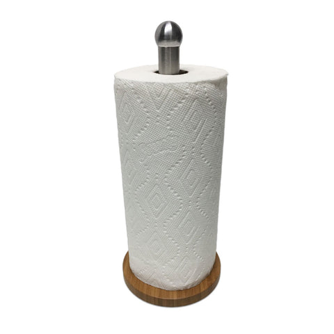 Bamboo Base Paper Towel Holder With Stainless Steel Arm