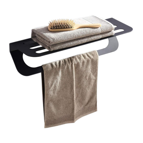 Whifea Unibody Black Towel Shelf with Towel Bar, Stainless Steel Towel Rack, Wall Mounted Bathroom Towel Shelf Storage Organizer