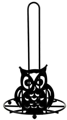 Home Essentials & Beyond Modern Stand Up Owl Design Easy One-Handed-Tear Kitchen Countertop Standing Paper Towel Holder Dispenser With Weighted Base 13 In. H Black Metal